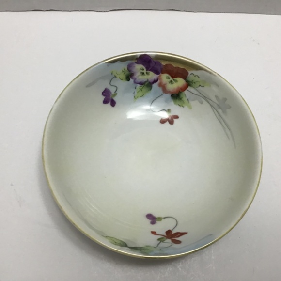 Old Nippon Hand Painted Bowl Dish Pansy Flowers Gold Trim Japan - Picture 4 of 6